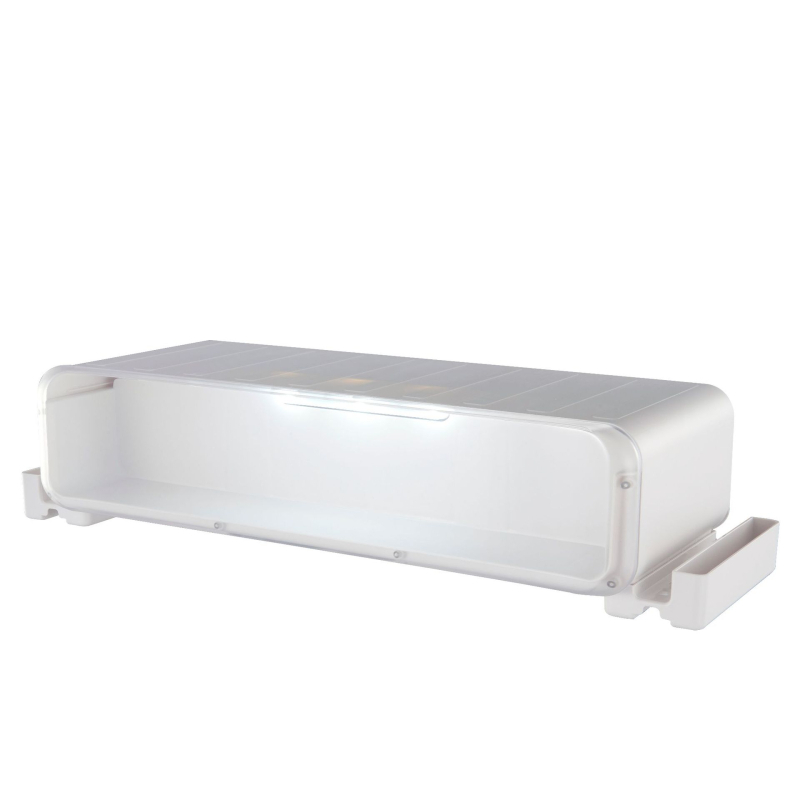 Uredski izvlačni nosač monitora s kutijom za pohranu na radnom stolu – plast, 1 sloj, japanski stil vučnog dizajna, montaža na stol