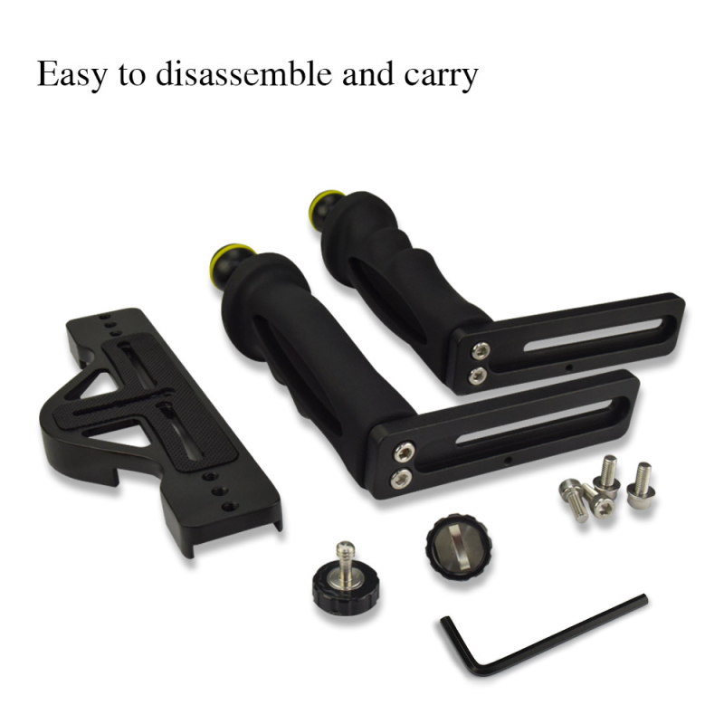 TS-7 alumīnija sakausējuma dubultrokturis zemūdens fotogrāfijai GoPro/SLR ūdensdrošajiem korpusiem, maksimālā slodze 10 kg