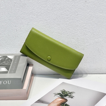 Дамски дълъг портфейл от естествена кожа — горният слой кравешка кожа, едноцветен модел, ежедневна употреба, износоустойчив, подплата полиестер-памук