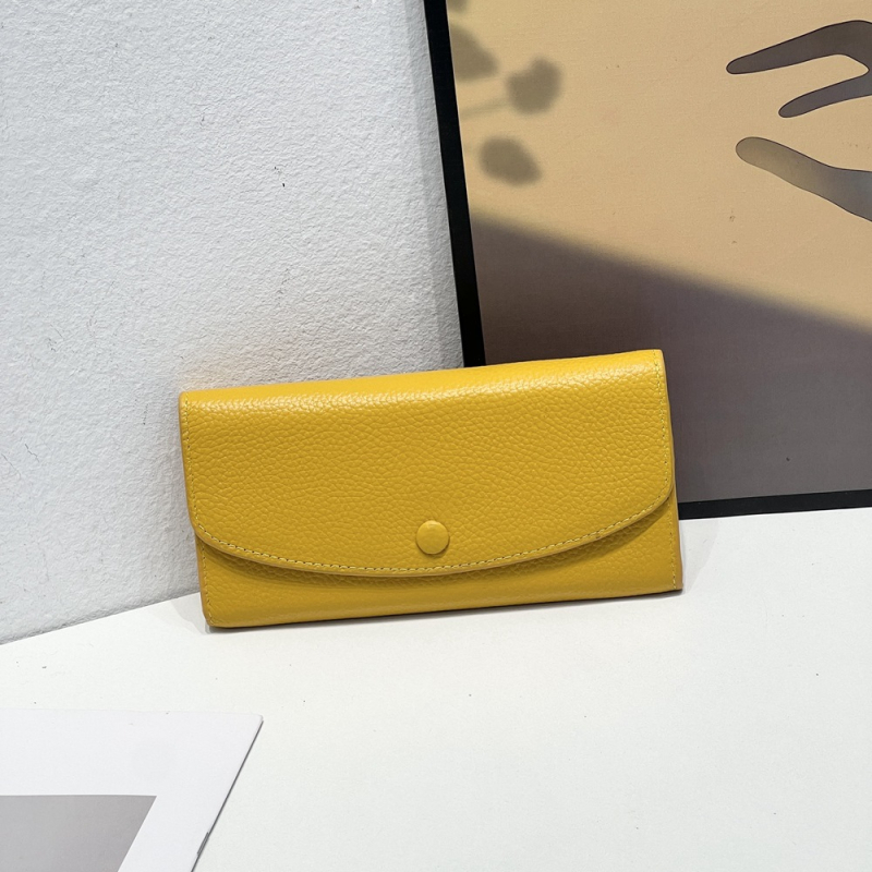 Дамски дълъг портфейл от естествена кожа — горният слой кравешка кожа, едноцветен модел, ежедневна употреба, износоустойчив, подплата полиестер-памук