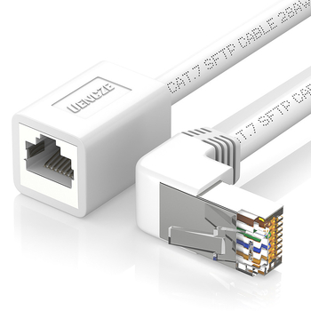 Cat7 hálózati hosszabbító kábel RJ45 férfi–női könyök adapterrel; hosszok: 0.5 m, 1 m, 1.5 m, 2 m, 3 m