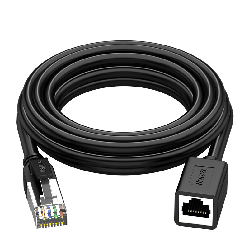 Cat7 hálózati hosszabbító kábel RJ45 férfi–női könyök adapterrel; hosszok: 0.5 m, 1 m, 1.5 m, 2 m, 3 m