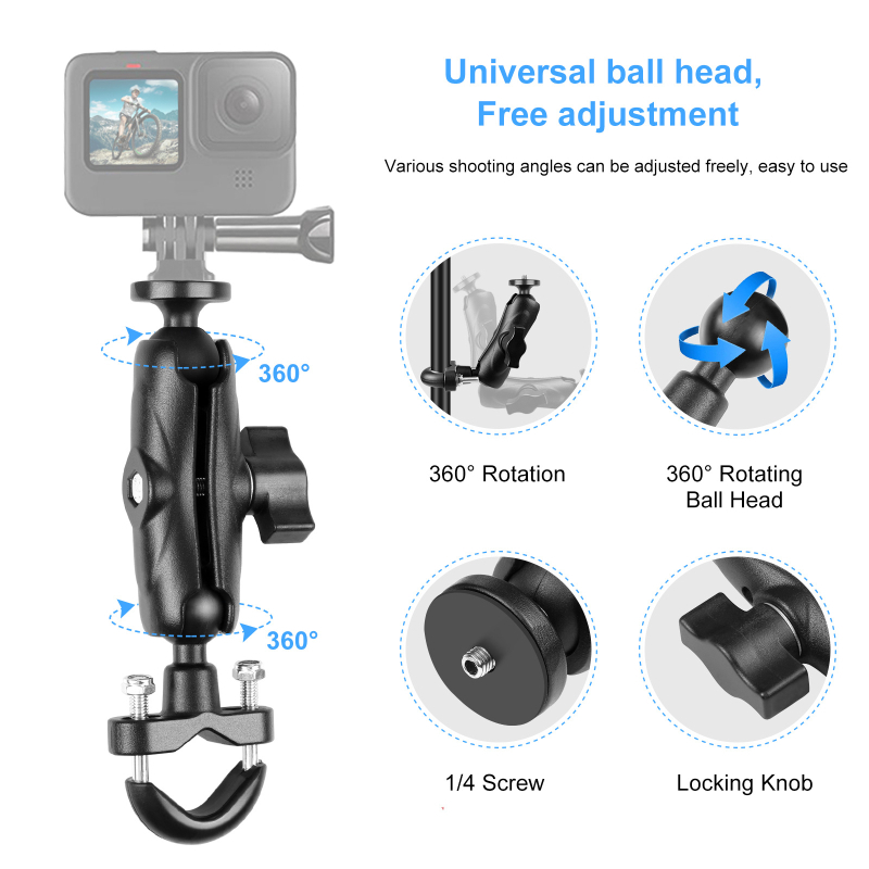 Монтаж за Insta360 X4 на ръкохватка за мотоциклет/велосипед — PU701B, метална конструкция, под 2 кг, тегло 0.307 кг