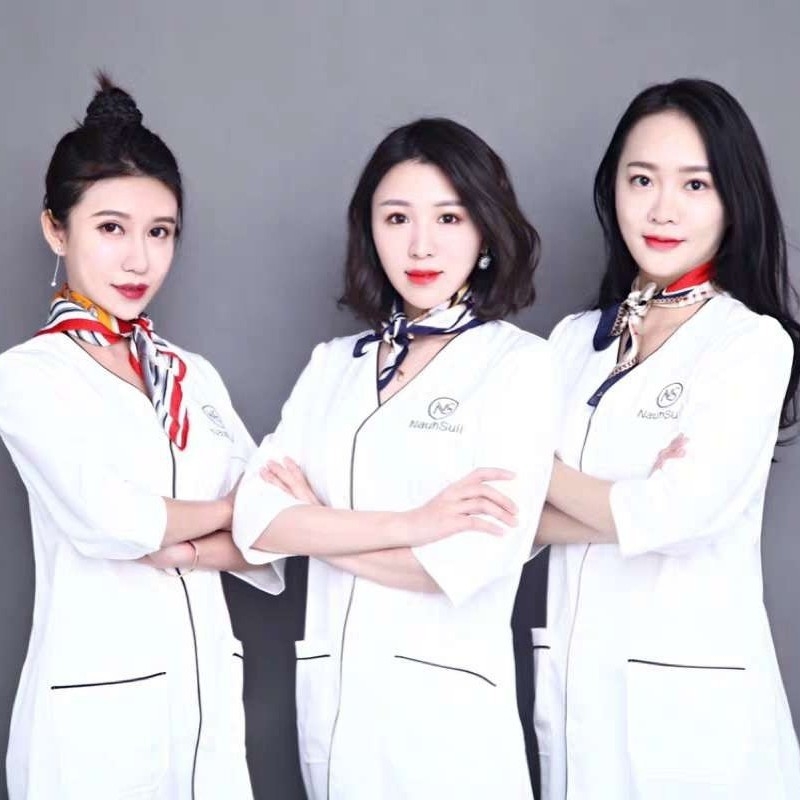 Korejski stil visoke klase unisex radna odjeća za kozmetički salon s krznenim ovratnikom, rukavi 5/4, anti-prljav završetak, tkanina 95%+ spandex, proljeće 2025