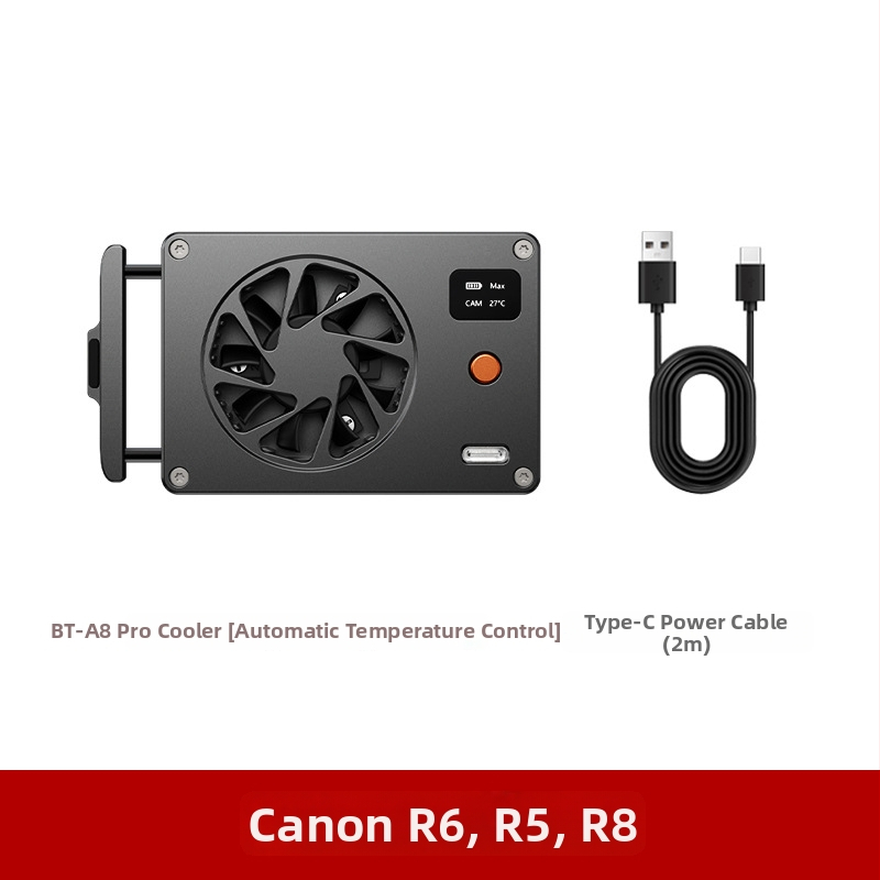 Kamerový chladič z hliníkovej zliatiny, kompatibilný so Sony ZV, radou A7, FX30, A6700, Canon R, 90D, Fujifilm X, Nikon Z30; nosnosť 2-5 kg; hmotnosť približne 100 g