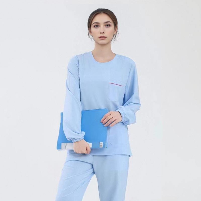 Uniszex orvosi scrubs készlet V-nyakú, nedvszívó poliészter/spandex anyag, hosszú ujjú, őszi kiadás 2025