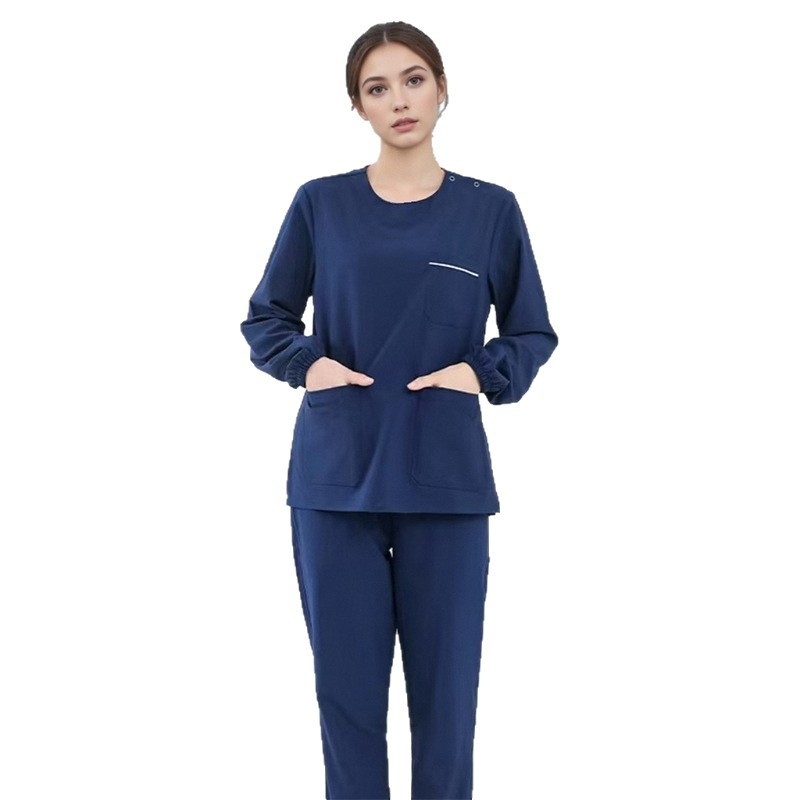 Uniszex orvosi scrubs készlet V-nyakú, nedvszívó poliészter/spandex anyag, hosszú ujjú, őszi kiadás 2025