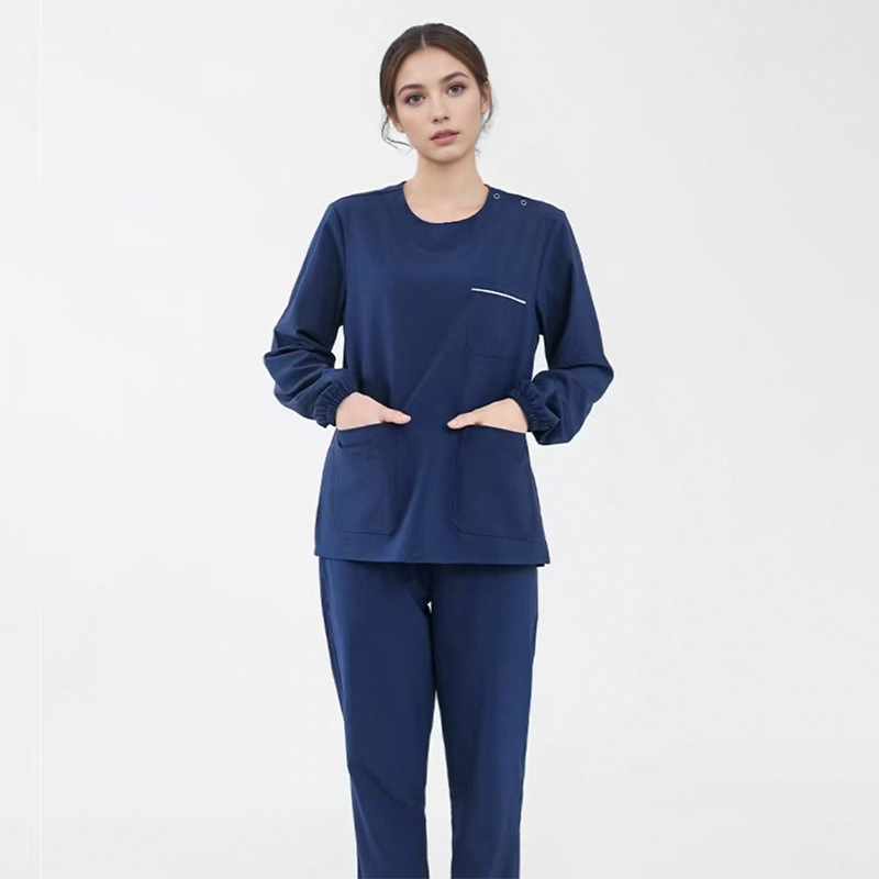 Uniszex orvosi scrubs készlet V-nyakú, nedvszívó poliészter/spandex anyag, hosszú ujjú, őszi kiadás 2025