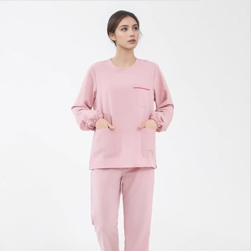 Uniszex orvosi scrubs készlet V-nyakú, nedvszívó poliészter/spandex anyag, hosszú ujjú, őszi kiadás 2025