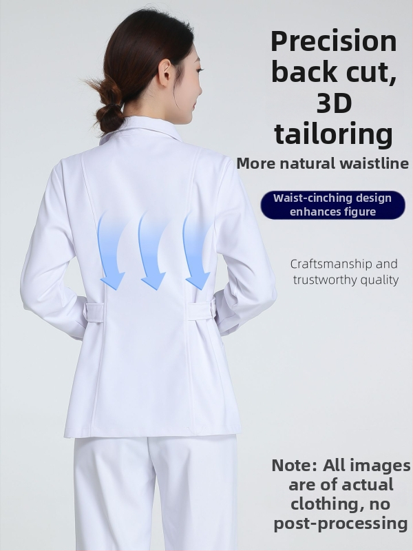 Sestra dvojdielna uniforma, dlhé rukávy, materiál odvádzajúci vlhkosť, 90–95% polyester, bavlna <30%, štandardná dĺžka