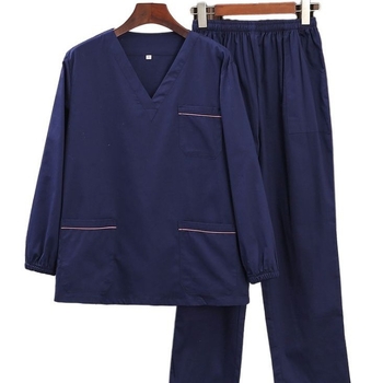 Unisex zdravotnícky ochranný odev - 100% bavlna, dlhé rukávy, stojací golier, izolácia baktérií, pre nemocnice, dentálne kliniky, domovy dôchodcov, veterinárne nemocnice