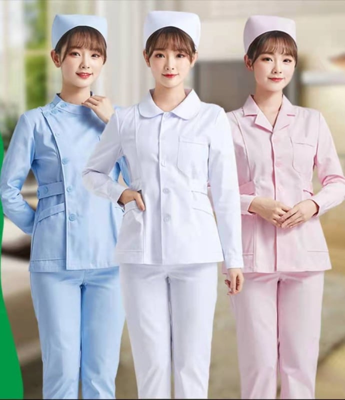 Unisex zdravotnícky ochranný odev - 100% bavlna, dlhé rukávy, stojací golier, izolácia baktérií, pre nemocnice, dentálne kliniky, domovy dôchodcov, veterinárne nemocnice