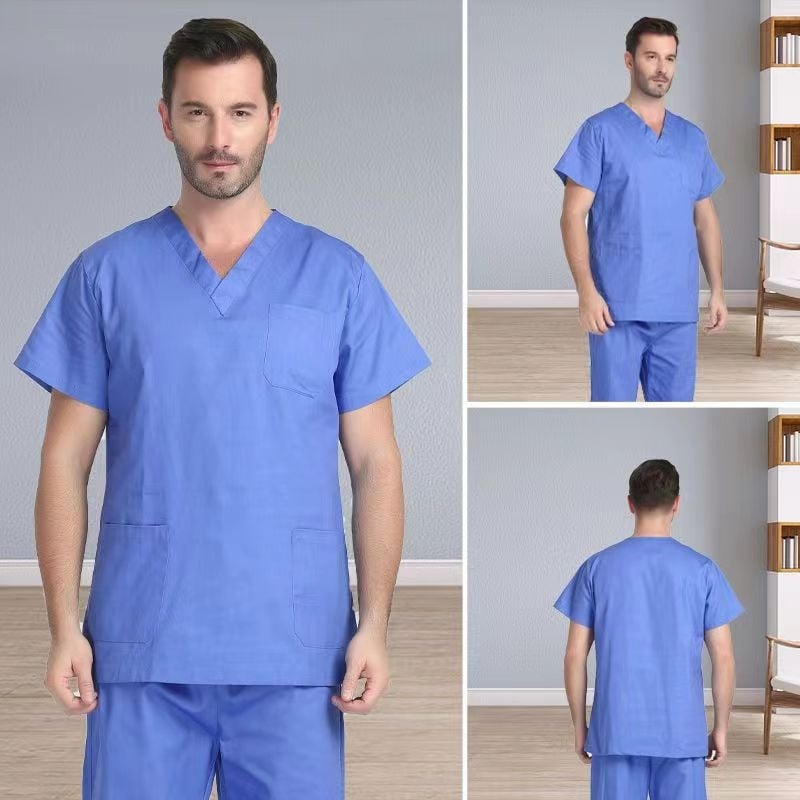 Unisex zdravotnícky ochranný odev - 100% bavlna, dlhé rukávy, stojací golier, izolácia baktérií, pre nemocnice, dentálne kliniky, domovy dôchodcov, veterinárne nemocnice