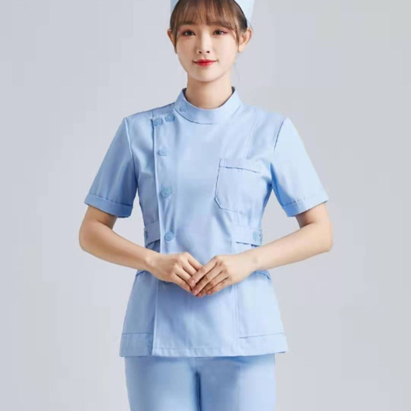 Unisex zdravotnícky ochranný odev - 100% bavlna, dlhé rukávy, stojací golier, izolácia baktérií, pre nemocnice, dentálne kliniky, domovy dôchodcov, veterinárne nemocnice