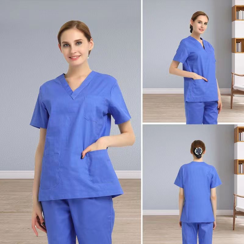 Unisex zdravotnícky ochranný odev - 100% bavlna, dlhé rukávy, stojací golier, izolácia baktérií, pre nemocnice, dentálne kliniky, domovy dôchodcov, veterinárne nemocnice