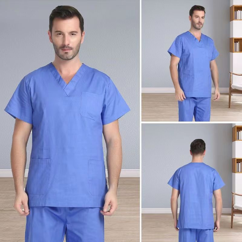 Unisex zdravotnícky ochranný odev - 100% bavlna, dlhé rukávy, stojací golier, izolácia baktérií, pre nemocnice, dentálne kliniky, domovy dôchodcov, veterinárne nemocnice