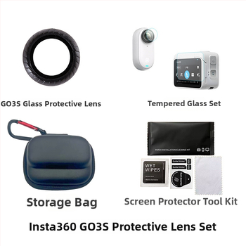 Set ochranného zrkadlového objektívu pre Shadowstone Insta360 Go3s/Go3 — tvrdené sklo, obsahuje zrkadlo, tvrdenú fóliu a skladovaciu tašku