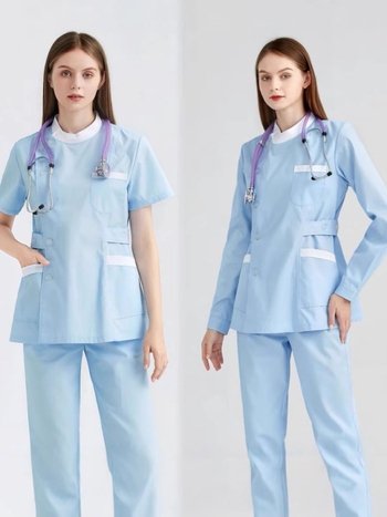 Uniforma za medicinsku sestru za stomatološke i kozmetičke salone, set gornji dio i hlače, prozračan mrežasti materijal, pamuk-poliester smjesa, okrugli izrez, kratki rukavi, unisex