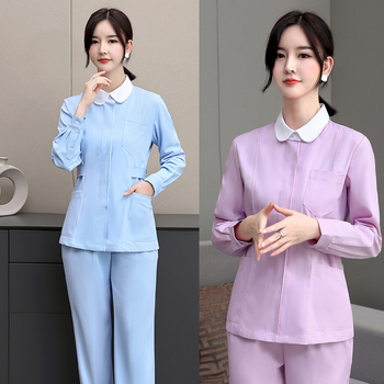 Uniforma pre zdravotný personál s dlhými rukávmi – rozdelený set, okrúhly výstrih, bavlna/poliester, 65% bavlna, 35% polyester, vhodná pre nemocnice a kozmetické salóny