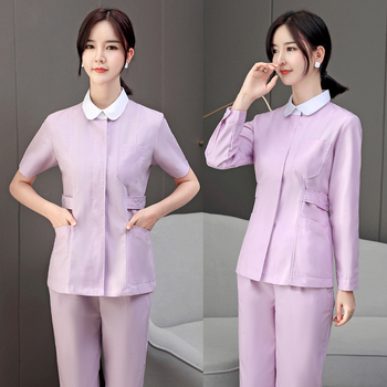 Uniforma pre zdravotný personál s dlhými rukávmi – rozdelený set, okrúhly výstrih, bavlna/poliester, 65% bavlna, 35% polyester, vhodná pre nemocnice a kozmetické salóny