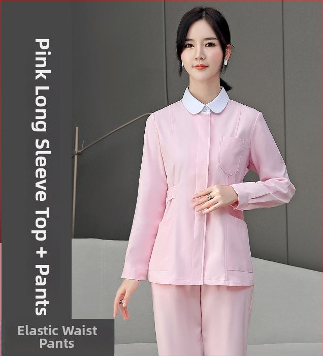 Uniforma pre zdravotný personál s dlhými rukávmi – rozdelený set, okrúhly výstrih, bavlna/poliester, 65% bavlna, 35% polyester, vhodná pre nemocnice a kozmetické salóny