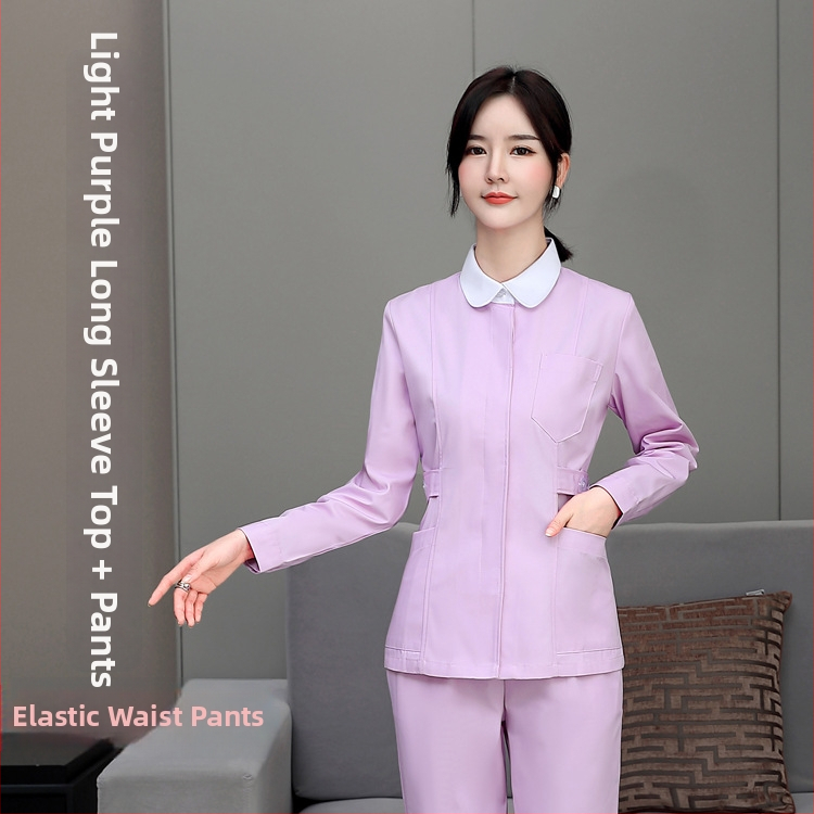 Uniforma pre zdravotný personál s dlhými rukávmi – rozdelený set, okrúhly výstrih, bavlna/poliester, 65% bavlna, 35% polyester, vhodná pre nemocnice a kozmetické salóny