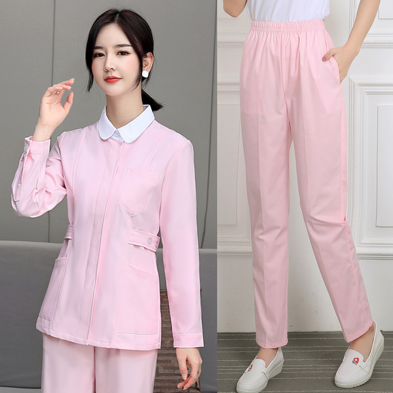 Uniforma pre zdravotný personál s dlhými rukávmi – rozdelený set, okrúhly výstrih, bavlna/poliester, 65% bavlna, 35% polyester, vhodná pre nemocnice a kozmetické salóny