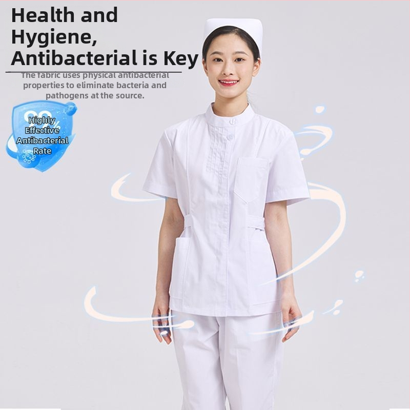 Dvojdielny set ošetrovateľskej uniformy: top s plisovaným okrúhlym výstrihom a nohavice, chenille látka, odvádzanie vlhkosti, unisex