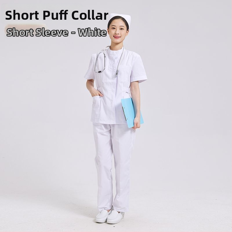 Dvojdielny set ošetrovateľskej uniformy: top s plisovaným okrúhlym výstrihom a nohavice, chenille látka, odvádzanie vlhkosti, unisex