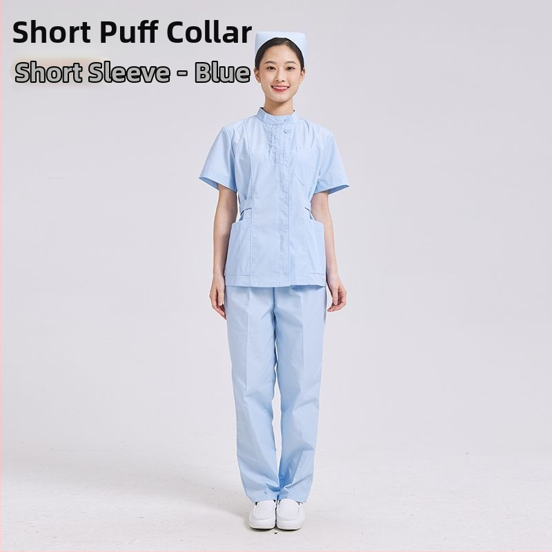 Dvojdielny set ošetrovateľskej uniformy: top s plisovaným okrúhlym výstrihom a nohavice, chenille látka, odvádzanie vlhkosti, unisex