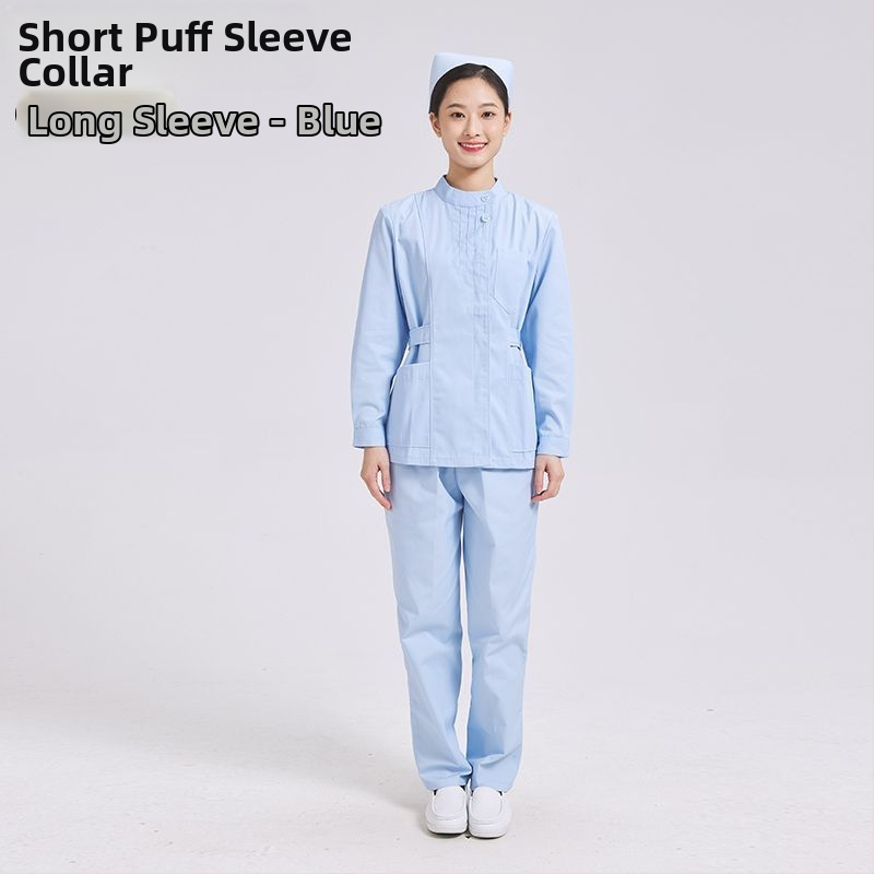 Dvojdielny set ošetrovateľskej uniformy: top s plisovaným okrúhlym výstrihom a nohavice, chenille látka, odvádzanie vlhkosti, unisex