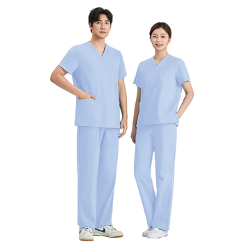 Kirurški scrub set – unisex, kratki rukavi, V-neck, 95% poliester, otporan na kiseline i lužine, kompletan set