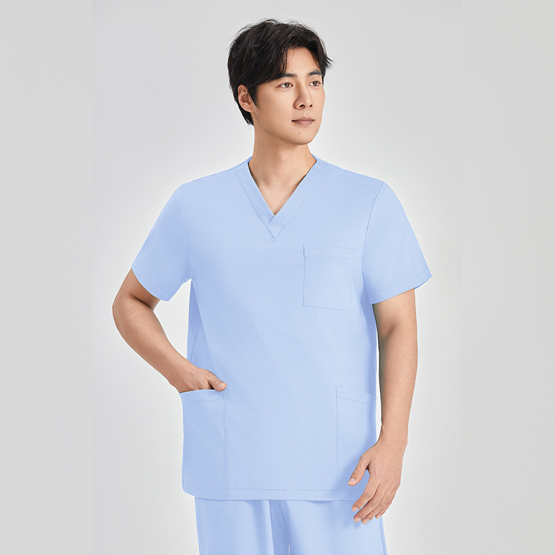 Kirurški scrub set – unisex, kratki rukavi, V-neck, 95% poliester, otporan na kiseline i lužine, kompletan set