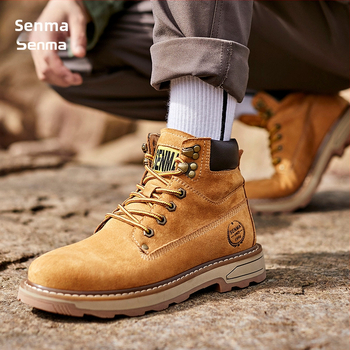 Vīriešu Martin zābaki, augsti, flaneles augšdaļa, gumijas zole, apaļa purngala, vidēja papēža augstums 3–5 cm