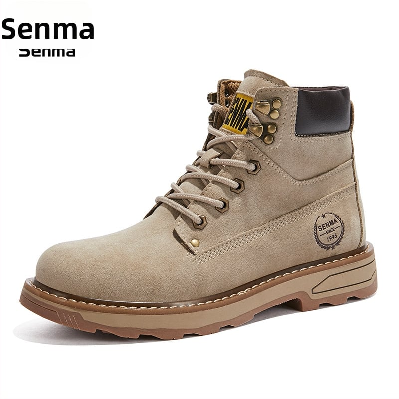 Vīriešu Martin zābaki, augsti, flaneles augšdaļa, gumijas zole, apaļa purngala, vidēja papēža augstums 3–5 cm