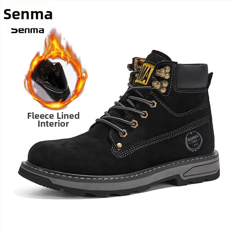 Vīriešu Martin zābaki, augsti, flaneles augšdaļa, gumijas zole, apaļa purngala, vidēja papēža augstums 3–5 cm