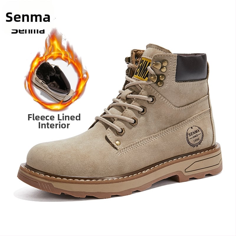 Vīriešu Martin zābaki, augsti, flaneles augšdaļa, gumijas zole, apaļa purngala, vidēja papēža augstums 3–5 cm