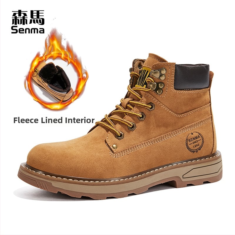 Vīriešu Martin zābaki, augsti, flaneles augšdaļa, gumijas zole, apaļa purngala, vidēja papēža augstums 3–5 cm