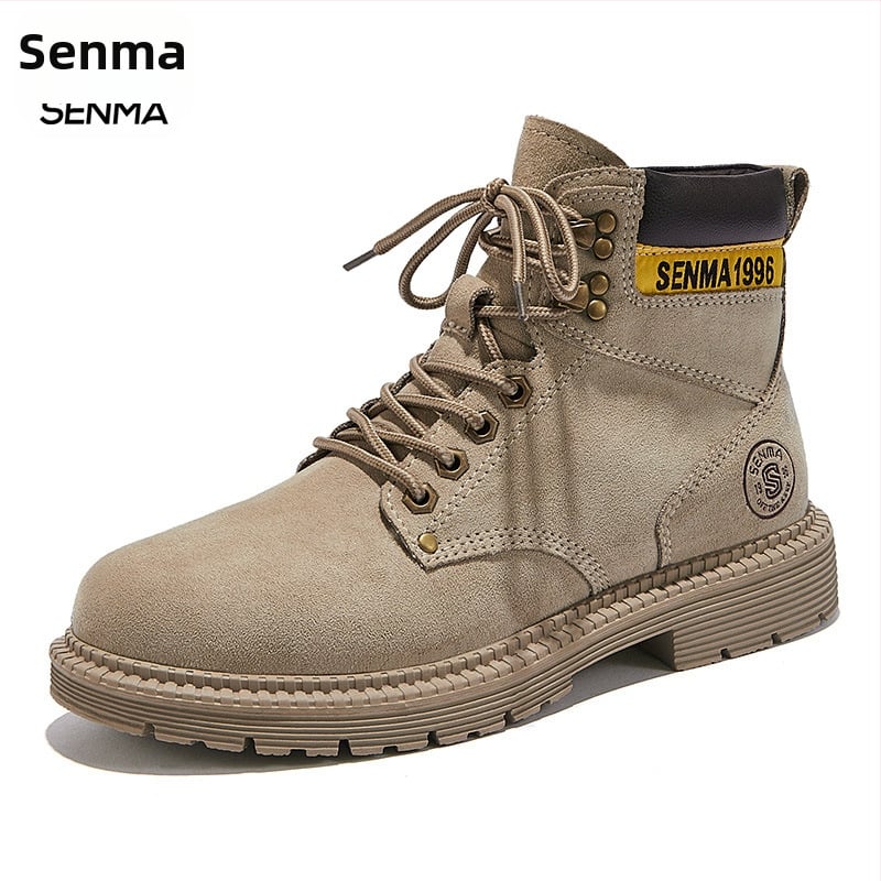 Vīriešu Martin zābaki, augsti, flaneles augšdaļa, gumijas zole, apaļa purngala, vidēja papēža augstums 3–5 cm