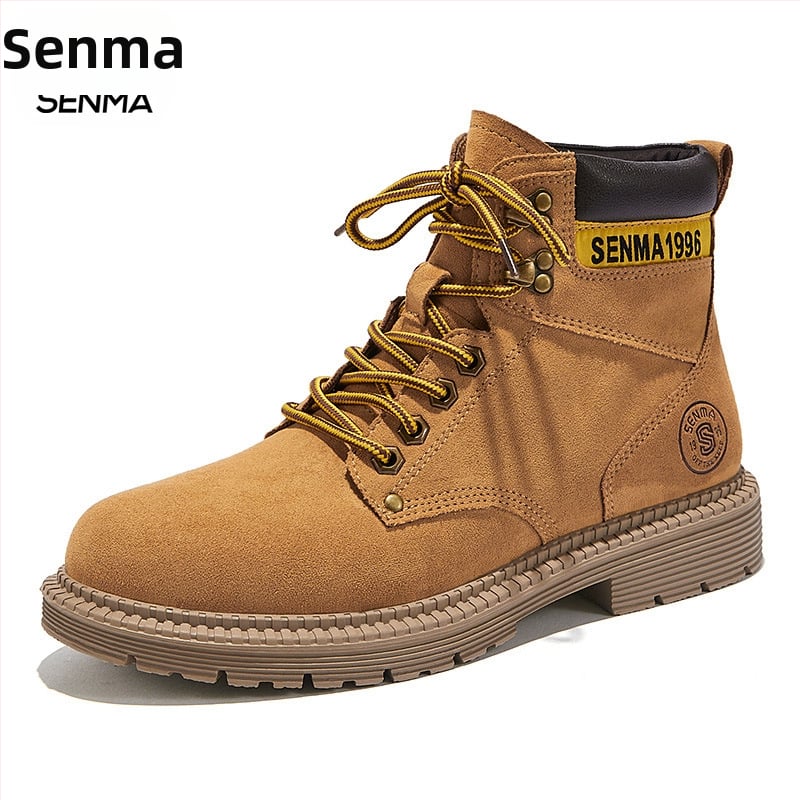 Vīriešu Martin zābaki, augsti, flaneles augšdaļa, gumijas zole, apaļa purngala, vidēja papēža augstums 3–5 cm