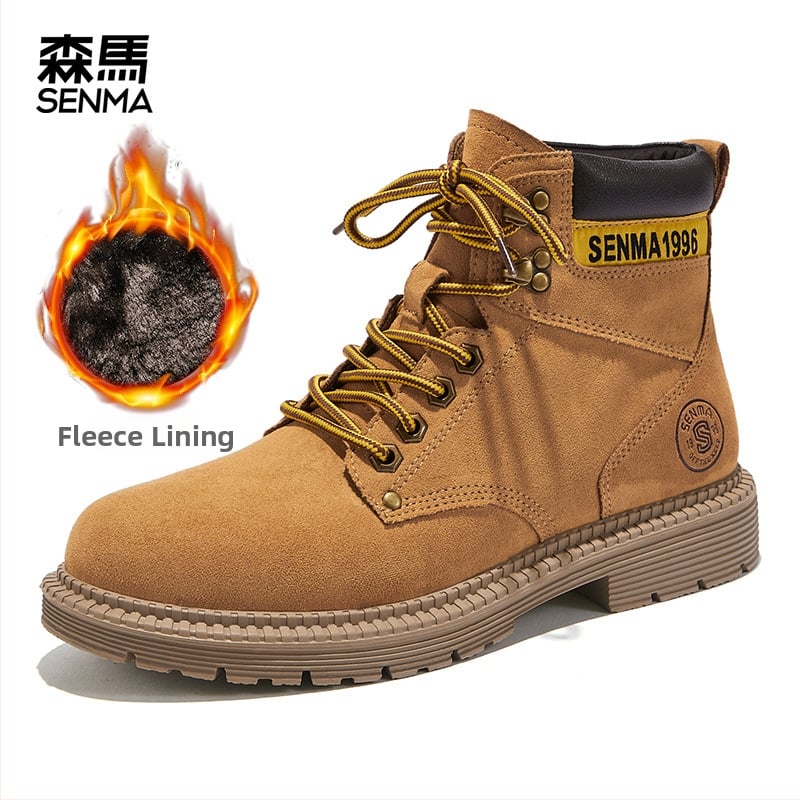 Vīriešu Martin zābaki, augsti, flaneles augšdaļa, gumijas zole, apaļa purngala, vidēja papēža augstums 3–5 cm