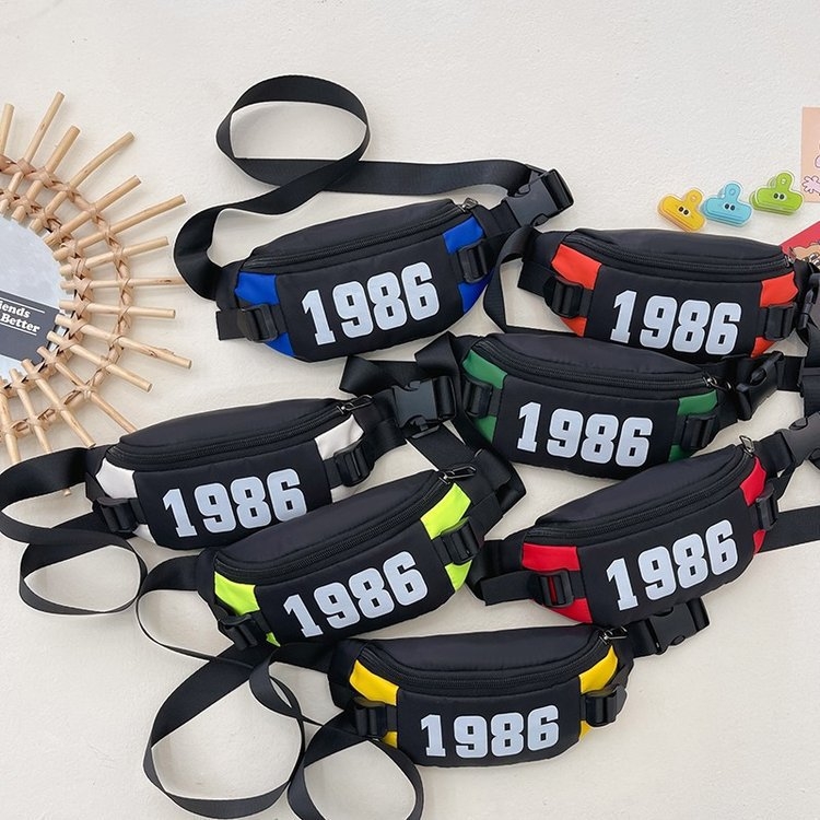 Geantă de piept pentru copii cu litere și blocuri colorate, stil modern sport, material Oxford, căptușeală poliester-cotton, unisex pentru ciclul primar