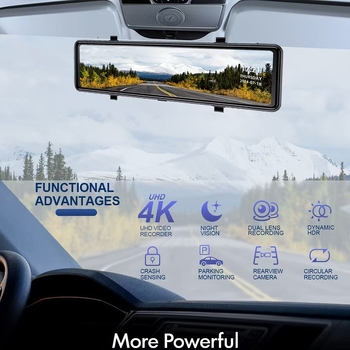 Автомобилен видеорегистратор с двойно заснемане отпред и отзад, 4K30FPS, GPS и ADAS, 170° зрителен ъгъл, 10-инчов тъчскрийн