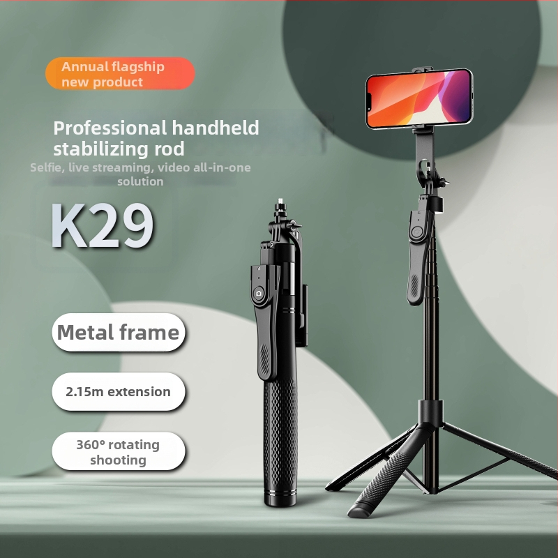 K29 Stabilizátor pre telefón so výsuvným statívom, rukoväť stabilizátor, hliníková zliatina, Bluetooth diaľkové ovládanie, vstavané svetlo