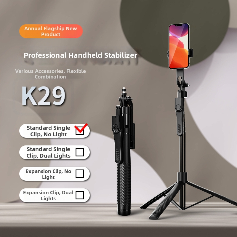 K29 Stabilizátor pre telefón so výsuvným statívom, rukoväť stabilizátor, hliníková zliatina, Bluetooth diaľkové ovládanie, vstavané svetlo