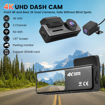 Kétlencsés 4K autós dash kamera GPS-szel és Wi-Fi-vel, 170° látószög