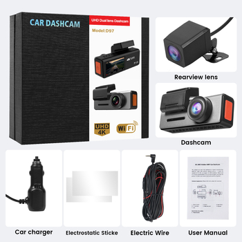 Kétlencsés 4K autós dash kamera GPS-szel és Wi-Fi-vel, 170° látószög