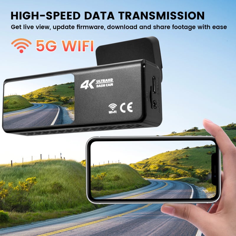 Kétlencsés 4K autós dash kamera GPS-szel és Wi-Fi-vel, 170° látószög