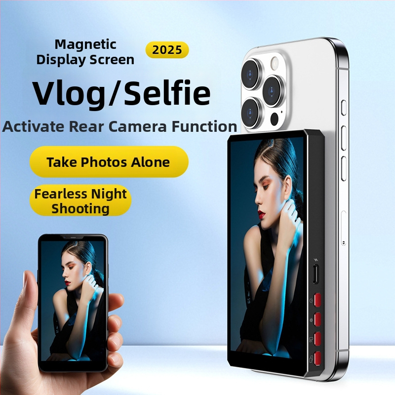 Pt004 Dispozitiv de mirroring a ecranului telefonului din aliaj de aluminiu, Bluetooth wireless, ecran selfie magnetic pe partea din spate, compatibil Android, iOS și HarmonyOS