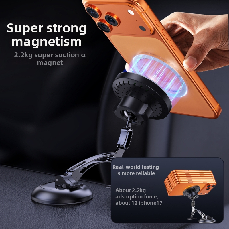 Magnetický držiak do auta s vákuovou základňou, 15W bezdrôtové nabíjanie, zinková zliatina, LED svetlo, proti otrasom